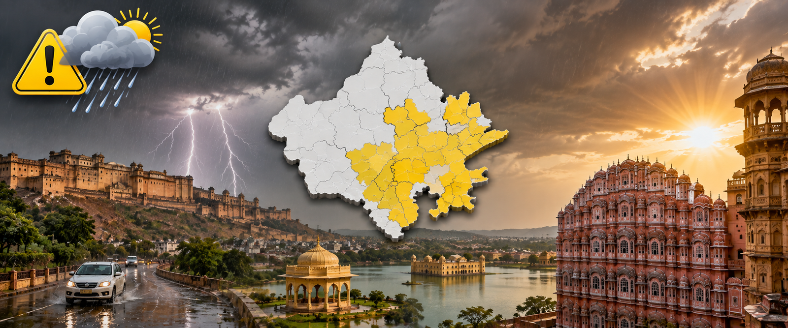 राजस्थान में 21 अगस्त 2026 को 15 जिलों में बारिश का येलो अलर्ट, जयपुर और पूर्वी राजस्थान में गरज-चमक के साथ बारिश और 23 अगस्त से मानसून कमजोर पड़ने का अनुमान
