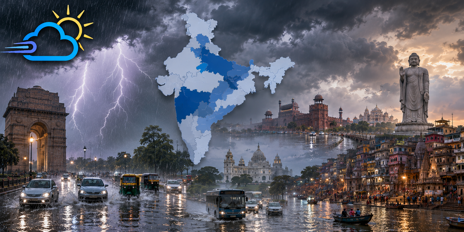 भारत में 21 अगस्त 2026 को 23 राज्यों में भारी बारिश और आंधी का अलर्ट, दिल्ली-UP-बिहार समेत कई क्षेत्रों में 80 kmph तक तेज हवाओं की चेतावनी