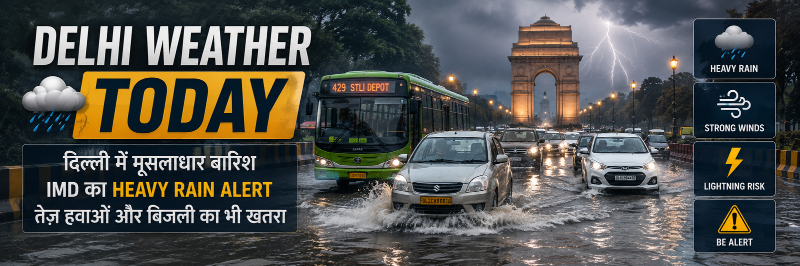 दिल्ली में 25 अगस्त 2026 को भारी बारिश और जलभराव के बीच IMD heavy rain weather alert