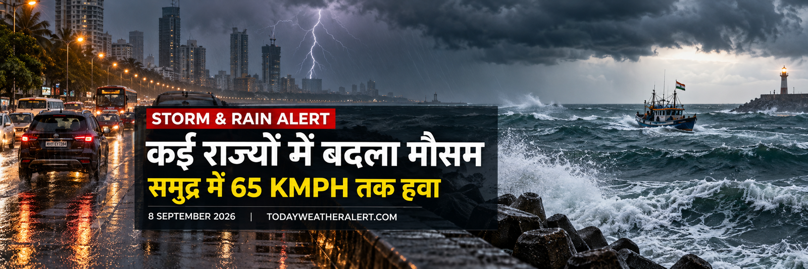 Weather Today 8 September 2026 Heavy Rain Alert in UP Bihar and 65 kmph sea wind warning